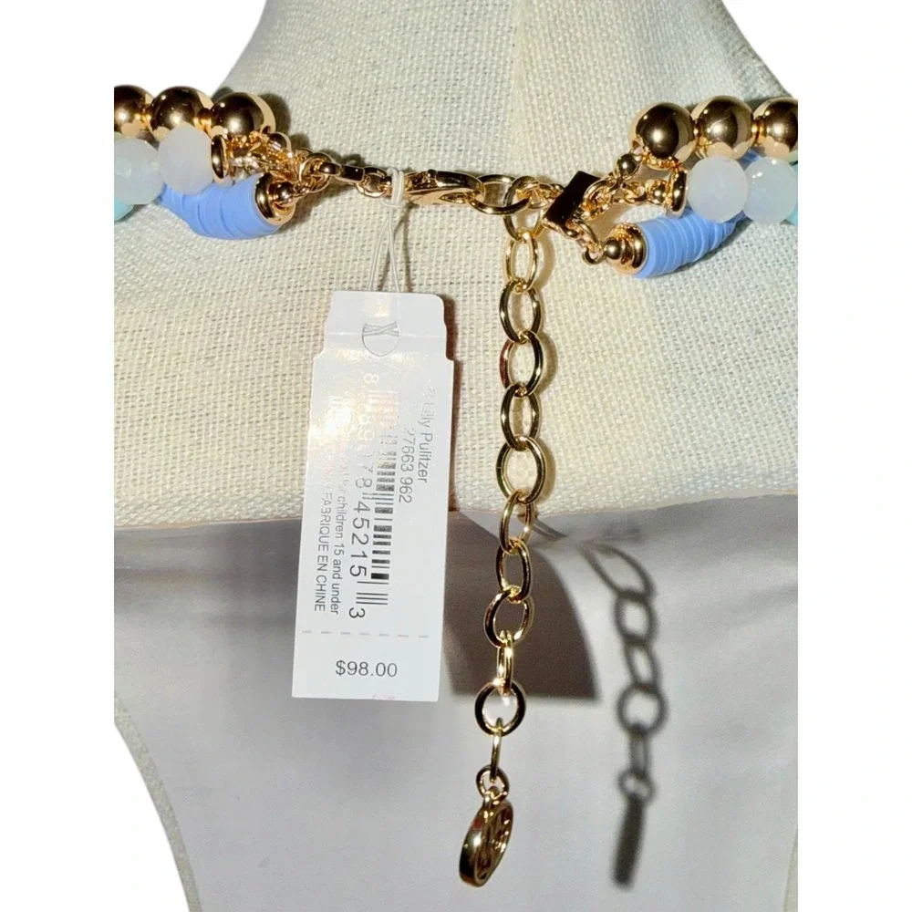 NWT Lilly Pulitzer Tassel Bib Necklace Blue Green Gold Statement Jewelry